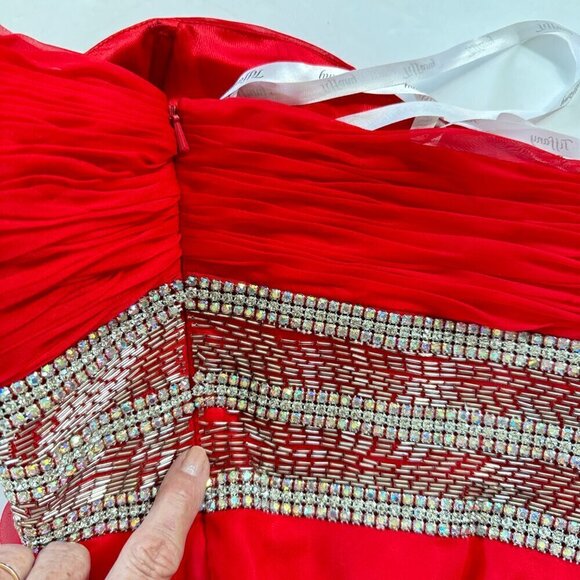 Tiffany Design Red Chiffon Beaded Sweetheart Strapless Dress Gown SZ 2 NWT READ - Picture 9 of 13